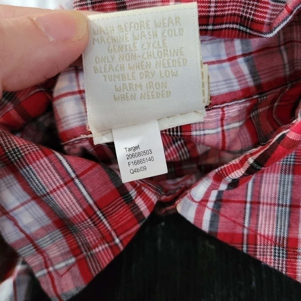Disney Winnie the Pooh vtg 2pc train black corduroy, red plaid, overall set 3m